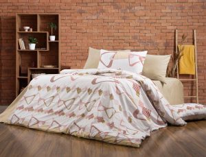 DIMcol Σεντόνια Εμπριμέ Σετ 4 τεμ Δαρεία 490 240X270 White-Beige 70/30 Cott/Pol
