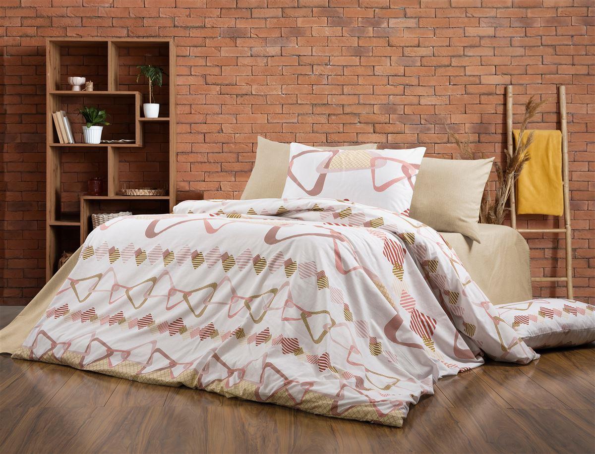 DIMcol Σεντόνια Εμπριμέ Σετ 4 τεμ Δαρεία 490 220X240 White-Beige 70/30 Cott/Pol