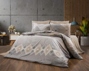 DIMcol Παπλωματοθήκη Εμπριμέ Καλλιρόη 603 160X240 Grey-Mocha 70/30 Cott/Pol