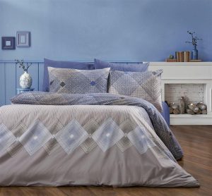 DIMcol Σεντόνια Εμπριμέ Σετ 4 τεμ Καλλιρόη 604 240X270 Grey-Blue 70/30 Cott/Pol