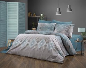 DIMcol Σεντόνια Εμπριμέ Σετ 4 τεμ Καλλιρόη 605 240X270 Grey-Petrol 70/30 Cott/Pol