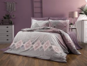 DIMcol Σεντόνια Εμπριμέ Σετ 4 τεμ Καλλιρόη 606 240X270 Grey-Burgundy 70/30 Cott/Pol