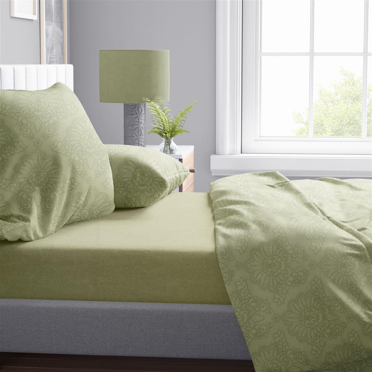 DIMcol Σεντόνια Εμπριμέ Σετ 4 τεμ Άρτεμις 704 220X240 Light Olive 100% Cotton