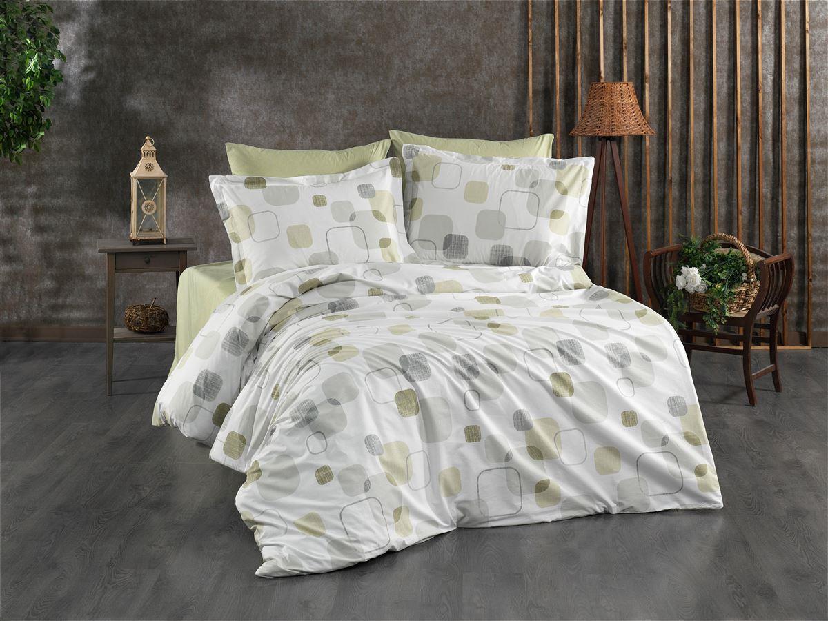 DIMcol Σεντόνια Εμπριμέ Σετ 4 τεμ Μελίνα 708 220X240 White-Olive 100% Cotton
