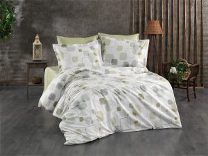 DIMcol Σεντόνια Εμπριμέ Σετ 4 τεμ Μελίνα 708 240X270 White-Olive 100% Cotton
