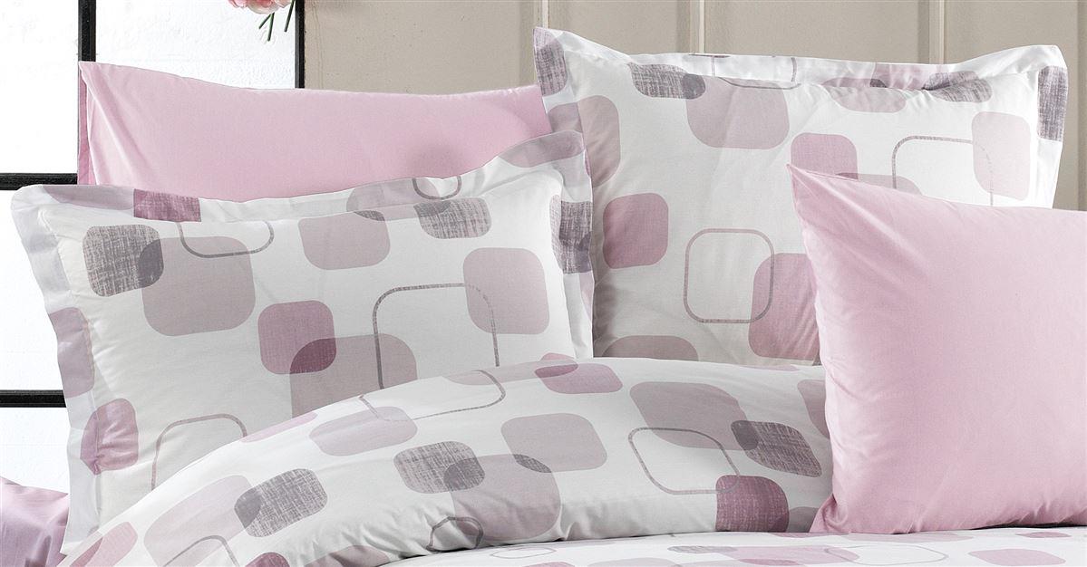 DIMcol Μαξιλαροθήκη Εμπριμέ Μελίνα 709 50X70 White-Lilac 100% Cotton