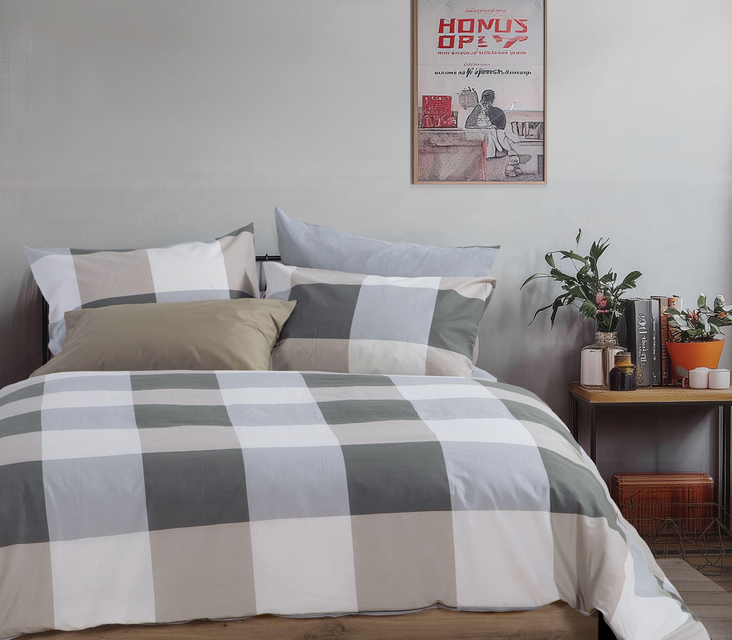 Nef-Nef Homeware Παπλωματοθήκη Casual Check Σετ Υπέρδιπλη 240x230 Grey