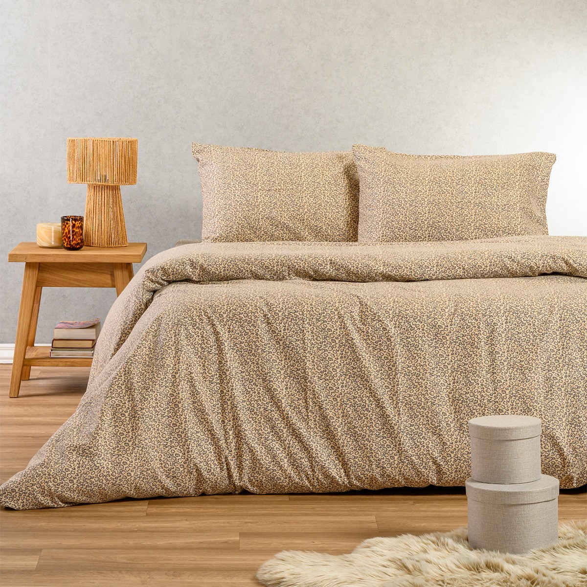 Melinen Home Σετ Σεντονια Φανελενια King Size (Λ) Keshia Beige (180X200+30) 270Χ260