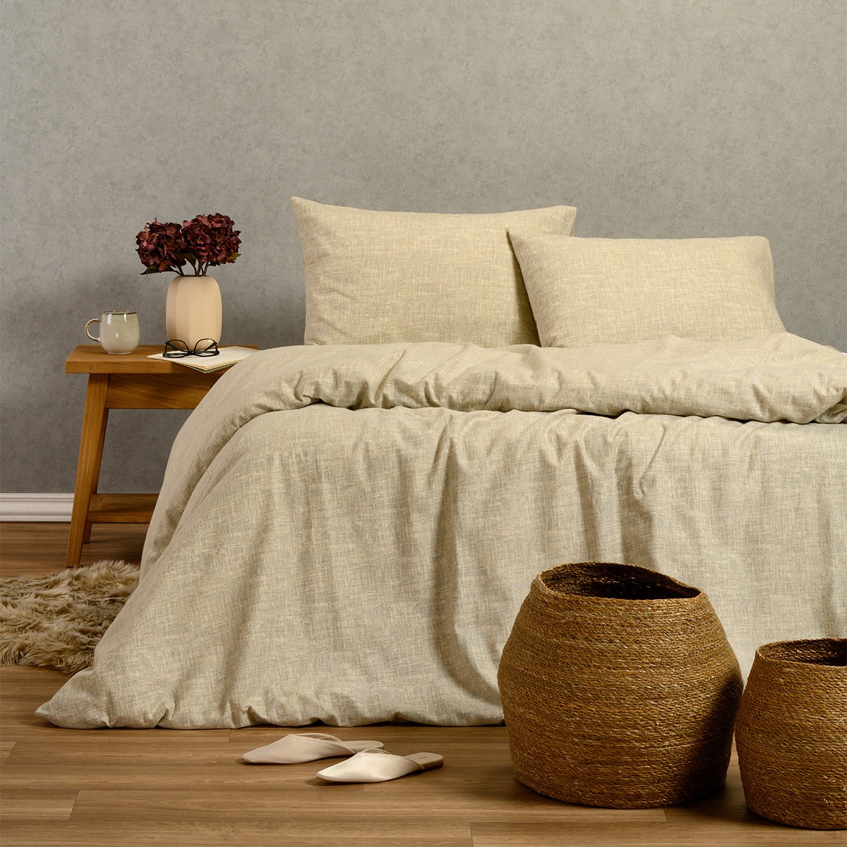 Melinen Home Σετ Σεντονια Φανελενια Διπλα Farrel Grey (205X260) 205Χ260