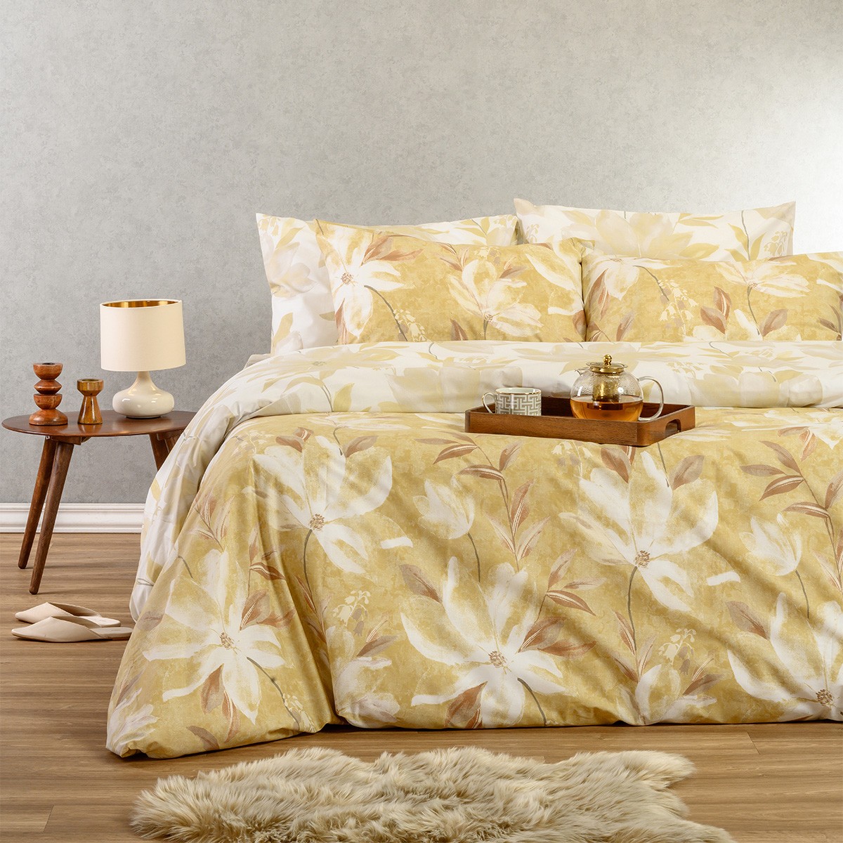 Melinen Home Σετ Σεντονια Διπλα (Λ) Giulia Ochre Casual Line (150Χ200+32) 205Χ270