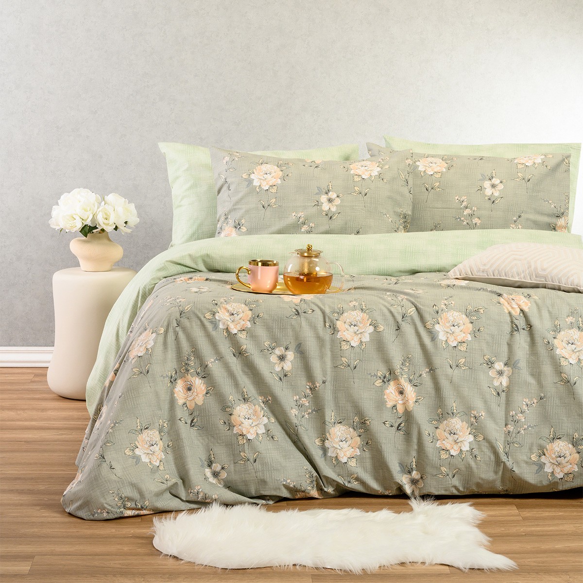 Melinen Home Παπλωματοθηκη Μονη Gianna Grey/Aqua Casual Line (165X245) 165Χ245