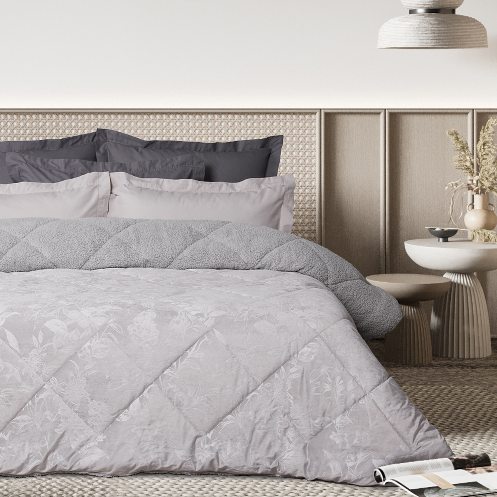 Das Home Velvet Κουβερτοπαπλωμα Sherpa Υπερδιπλο 1376 Grey