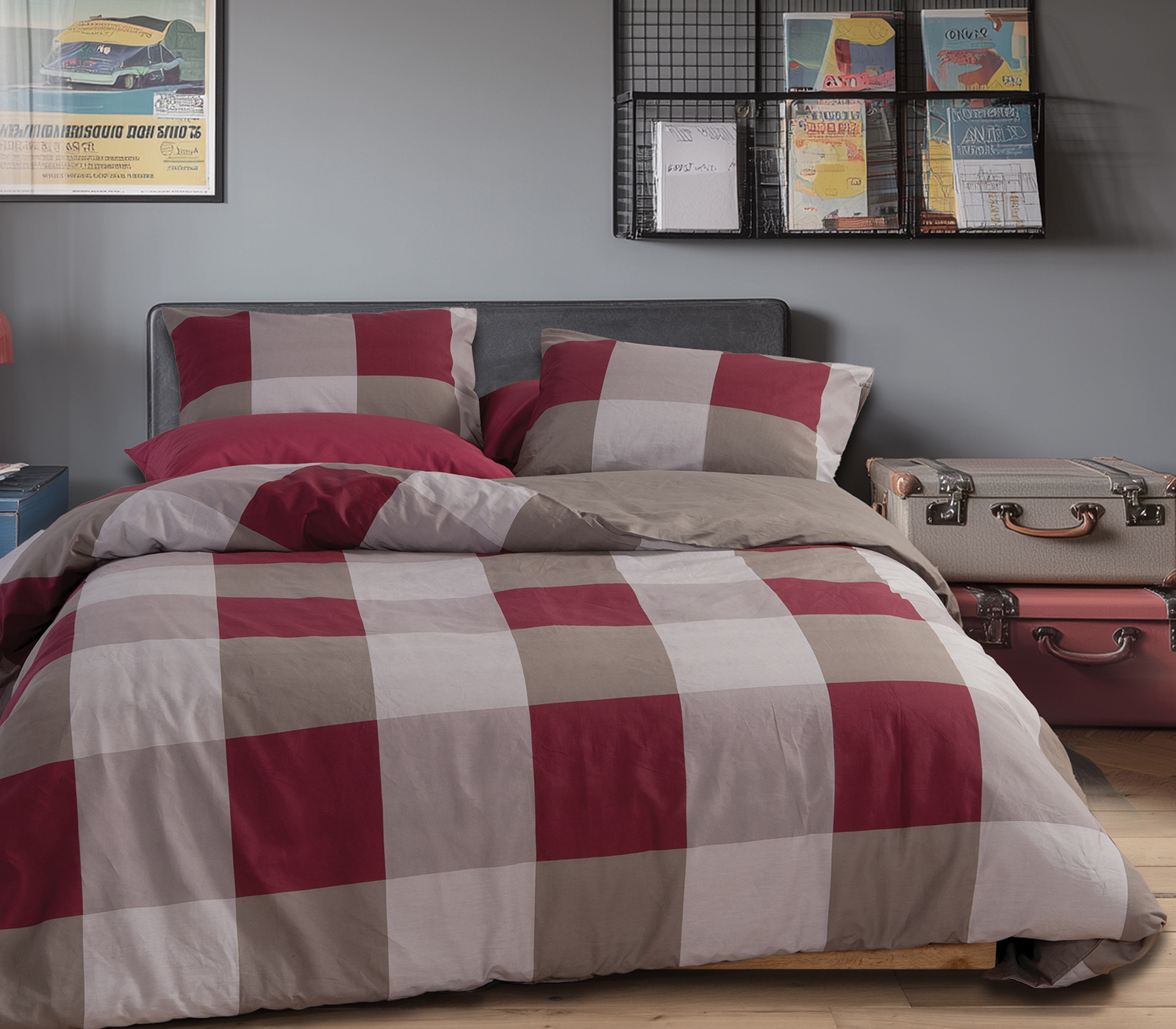 Nef-Nef Homeware ΠΑΠΛΩΜΑΤΟΘΗΚΗ ΒΑΜΒ.CASUAL CHECK ΣΕΤ ΜΟΝΗ BORDO