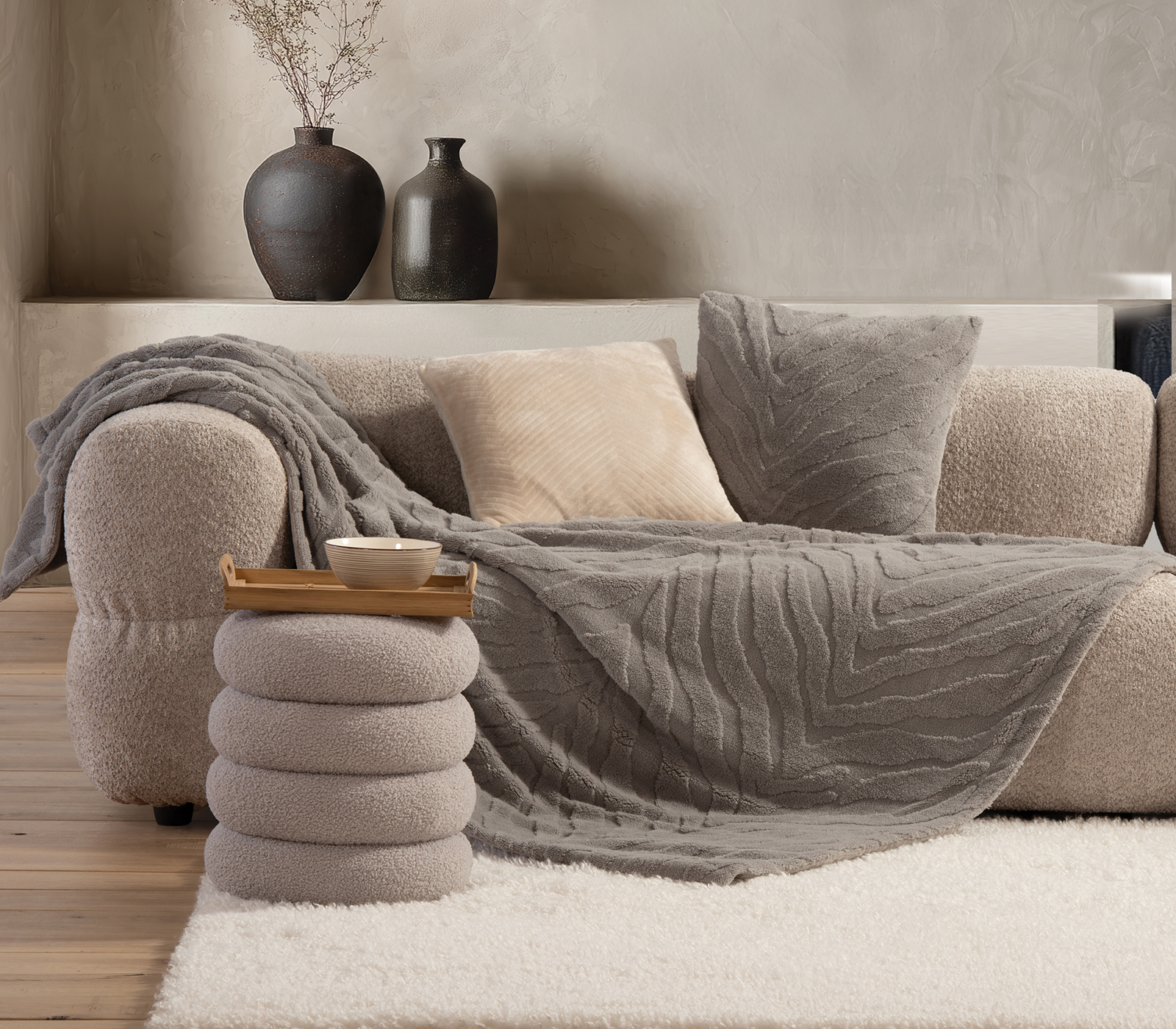 Nef-Nef Homeware ΚΟΥΒΕΡΤΑ ΚΑΝΑΠΕ SHERPA BERIEN 130X180 GREY