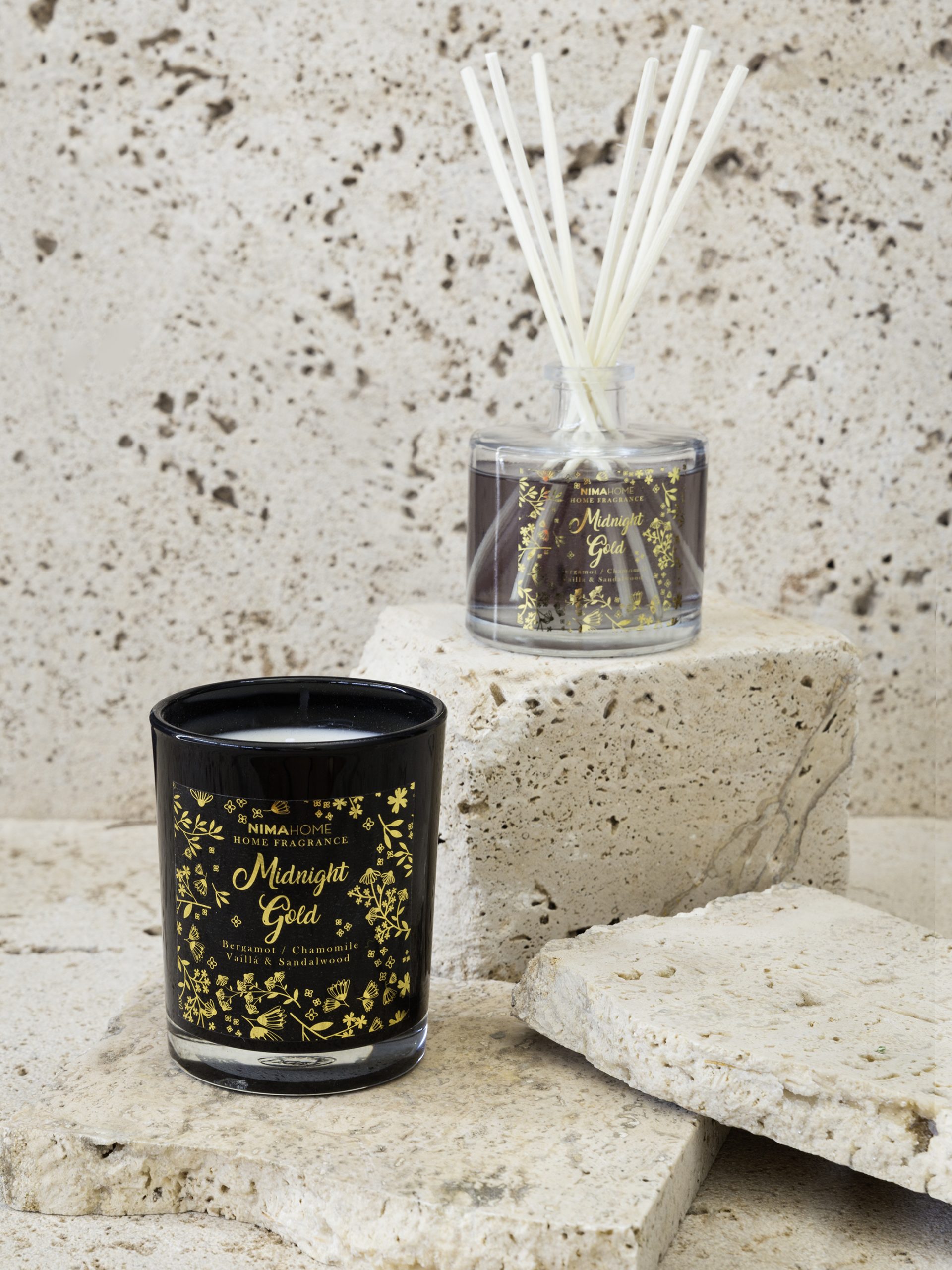 Nima Home Σετ Αρωματικό Χώρου με Στικ 100ml & Αρωματικό Κερί 130gr - Midnight Gold
