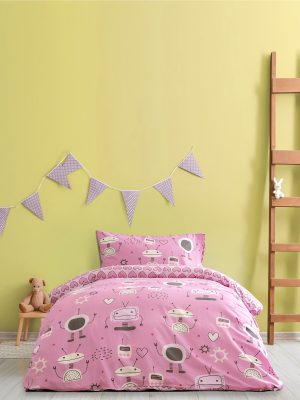 Kocoon Kids Σετ Παπλωματοθήκη Μονή - Robo Love 165x245 Pink