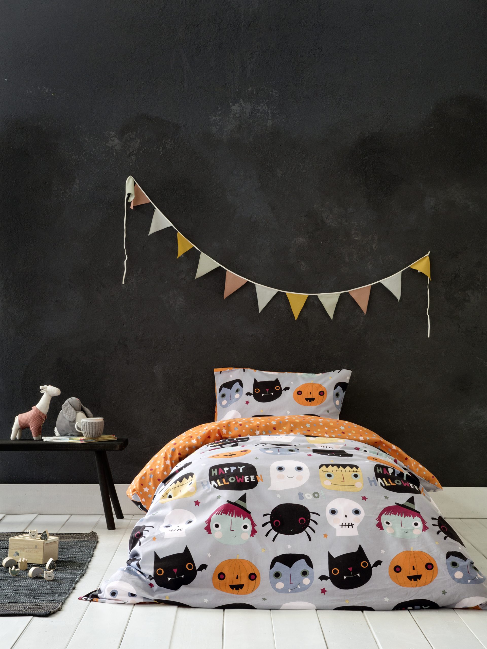 Nima Kids Σετ Σεντόνια Μονά - Happy Halloween Γκρι, Τερακότα