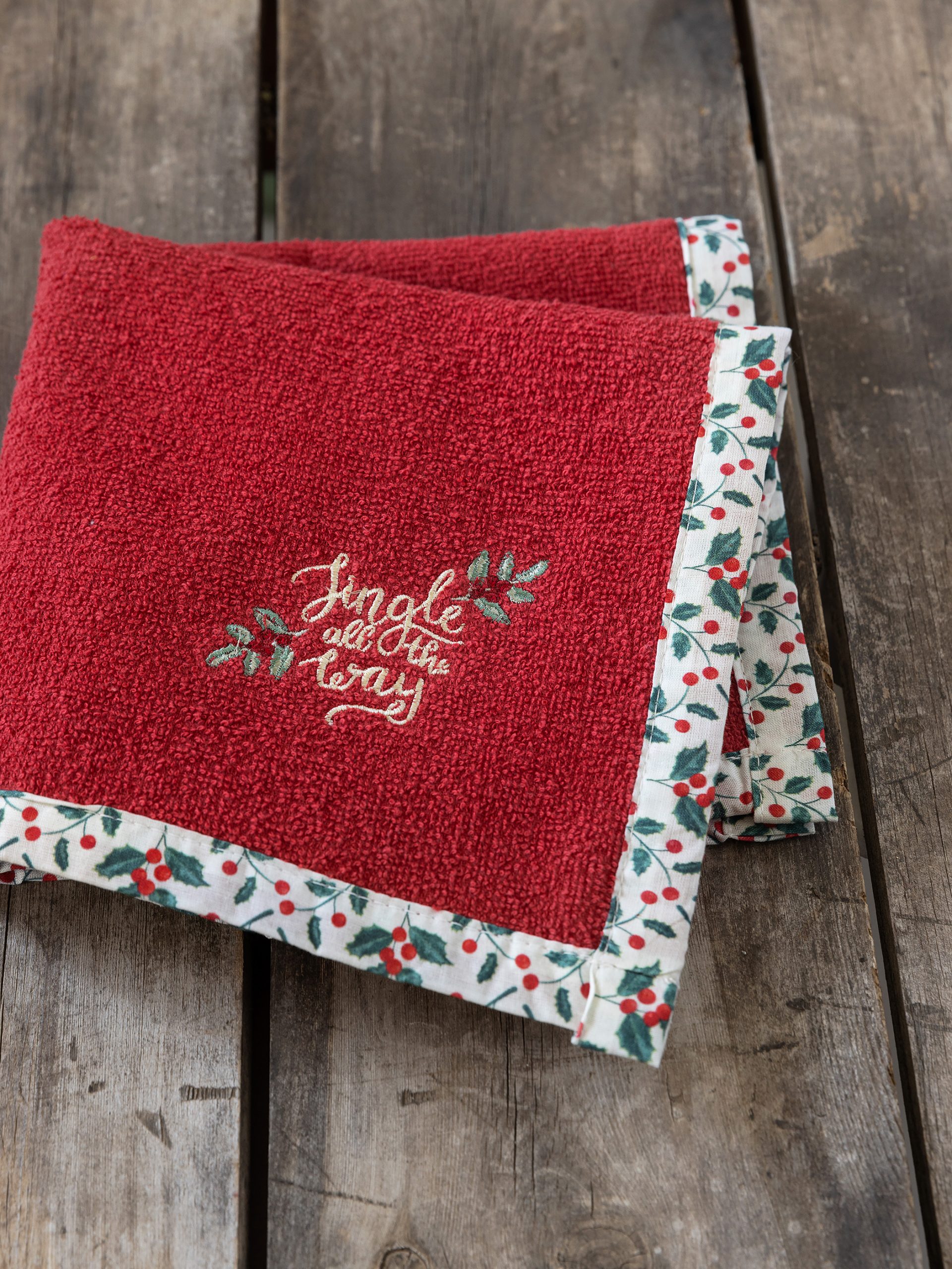 Nima Home Πετσέτα Κουζίνας 40x40 - Mistletoe Λευκό, Κόκκινο, Πράσινο