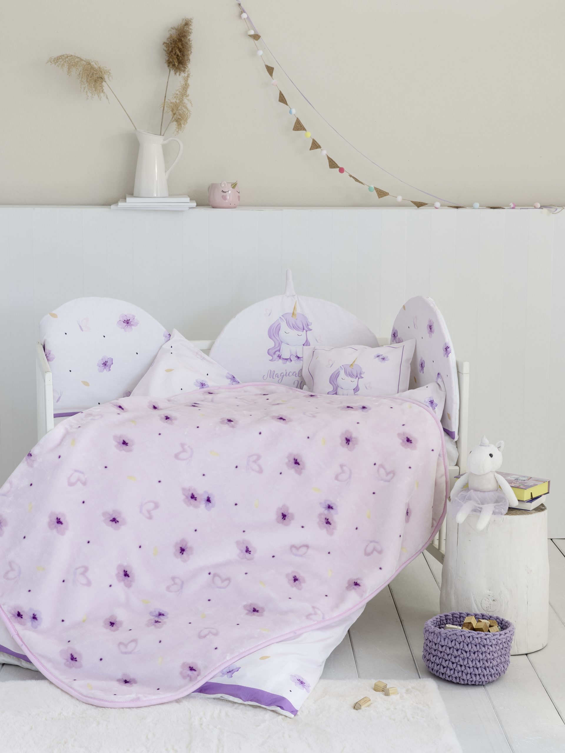 Nima Bebe Κουβέρτα Βελουτέ Κούνιας 110x140 - Magical Unicorn Λιλά