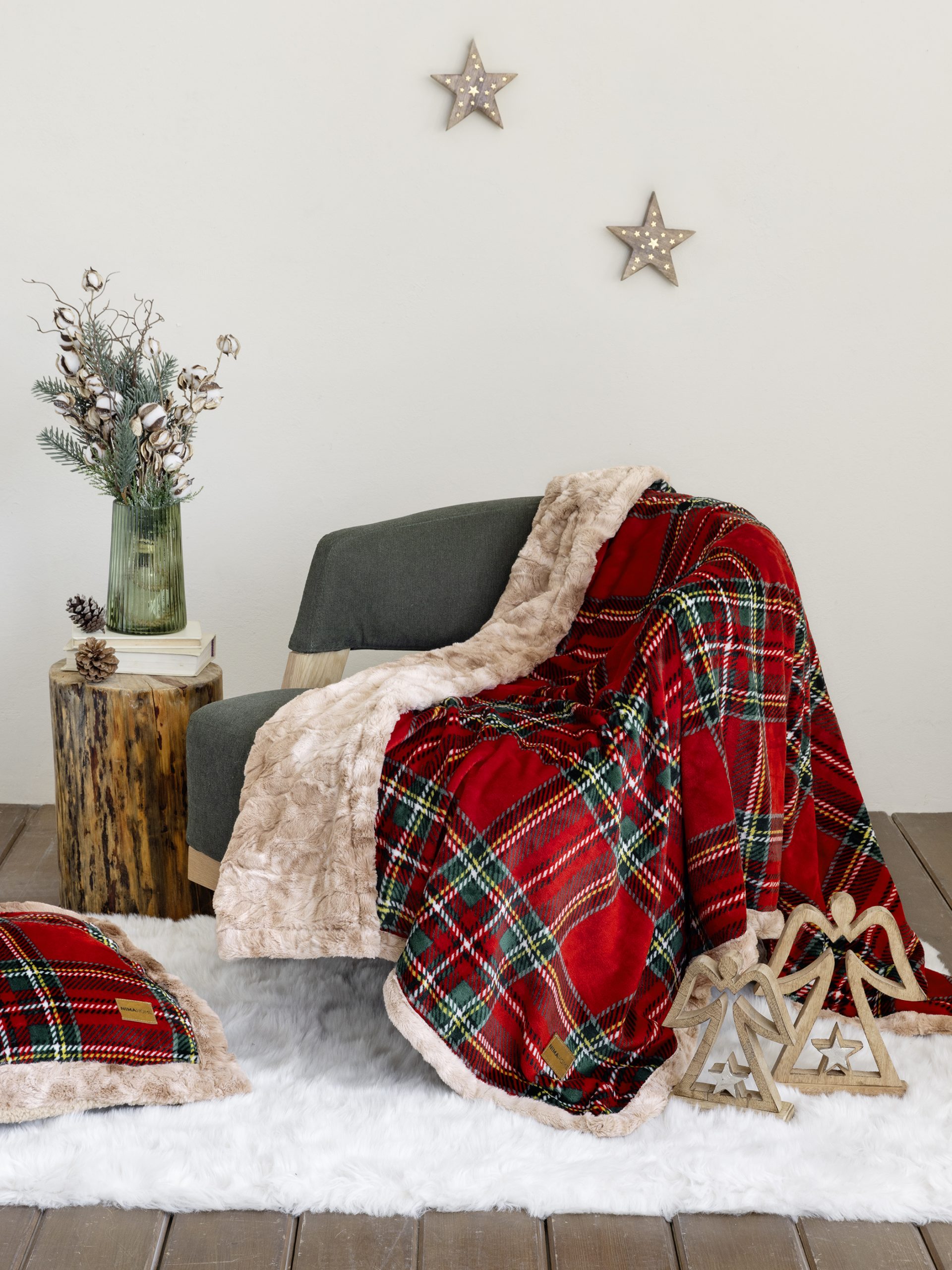 Nima Home Κουβέρτα καναπέ 130x170 - Carol Κόκκινο, Πράσινο