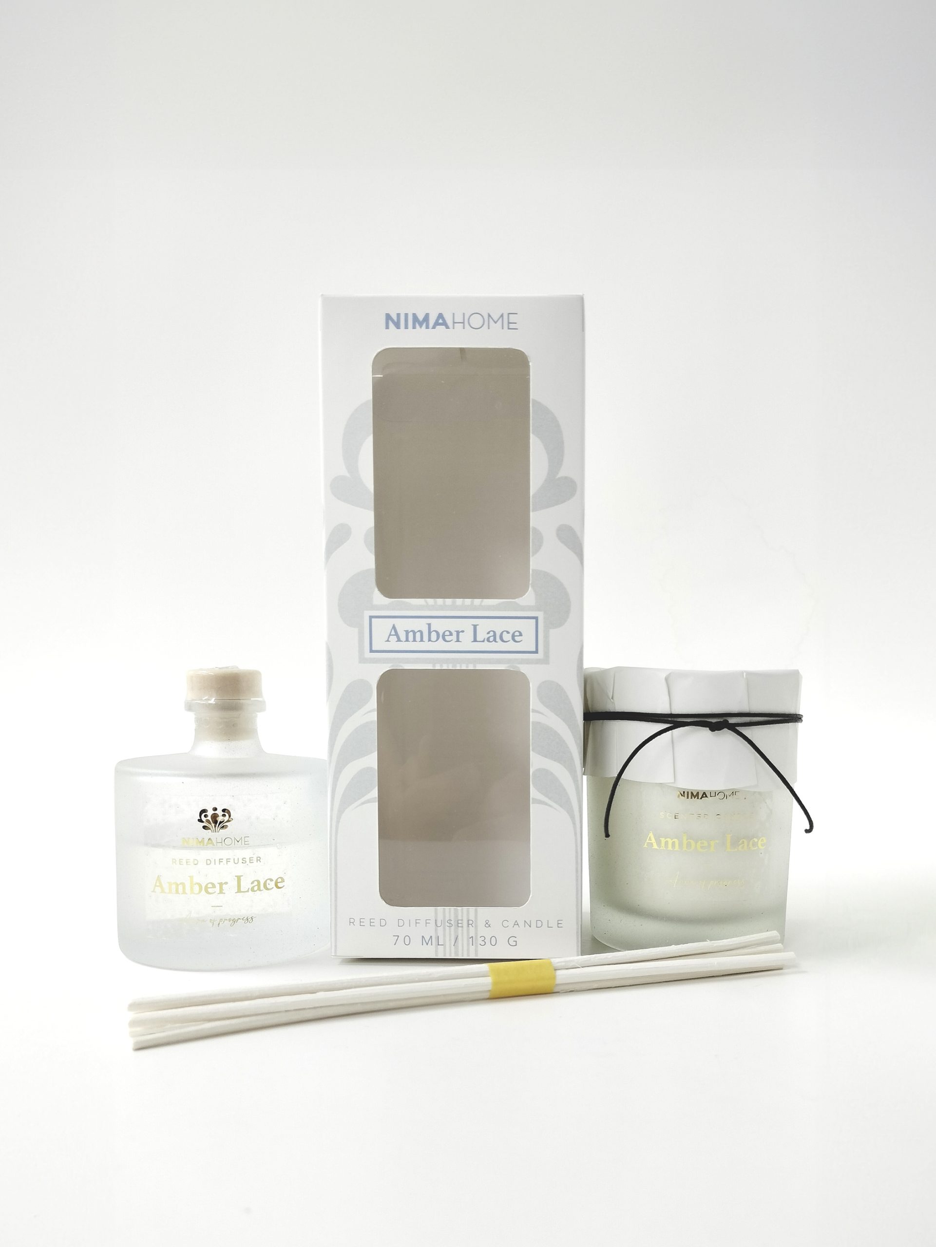 Nima Home Σετ Αρωματικό Χώρου με Στικ 70ml & Αρωματικό Κερί 130gr - Amber Lace
