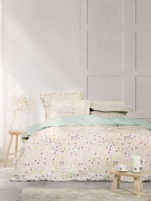 Nima Home Σετ Σεντόνια Υπέρδιπλα με Λάστιχο - Dream Garden Μπεζ, Πράσινο