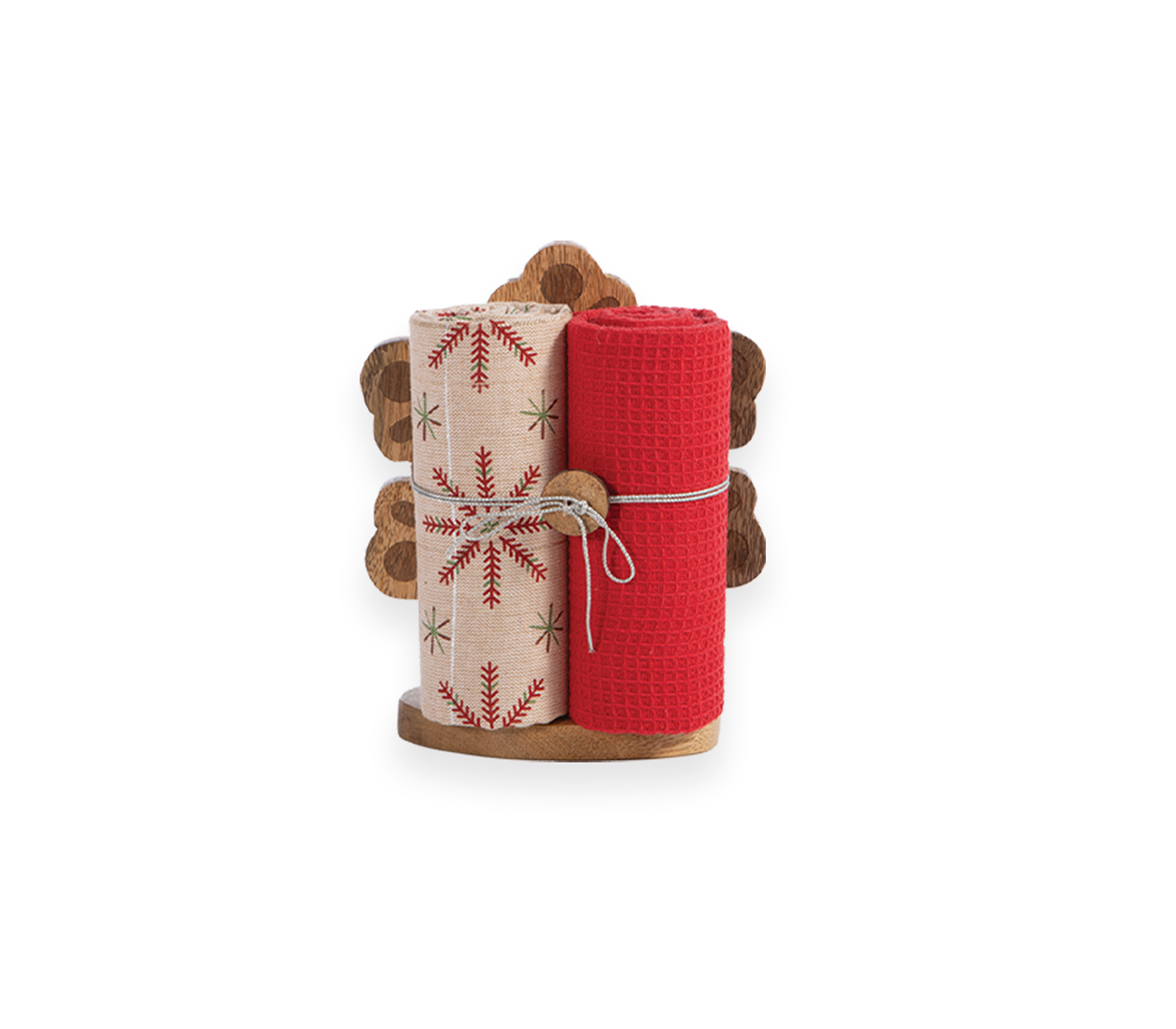 Nef-Nef Homeware Ξύλινη Βάση Χιονονιφάδα Snowflake Με 2 Ποτηρόπανα 40x70 WHITE/RED