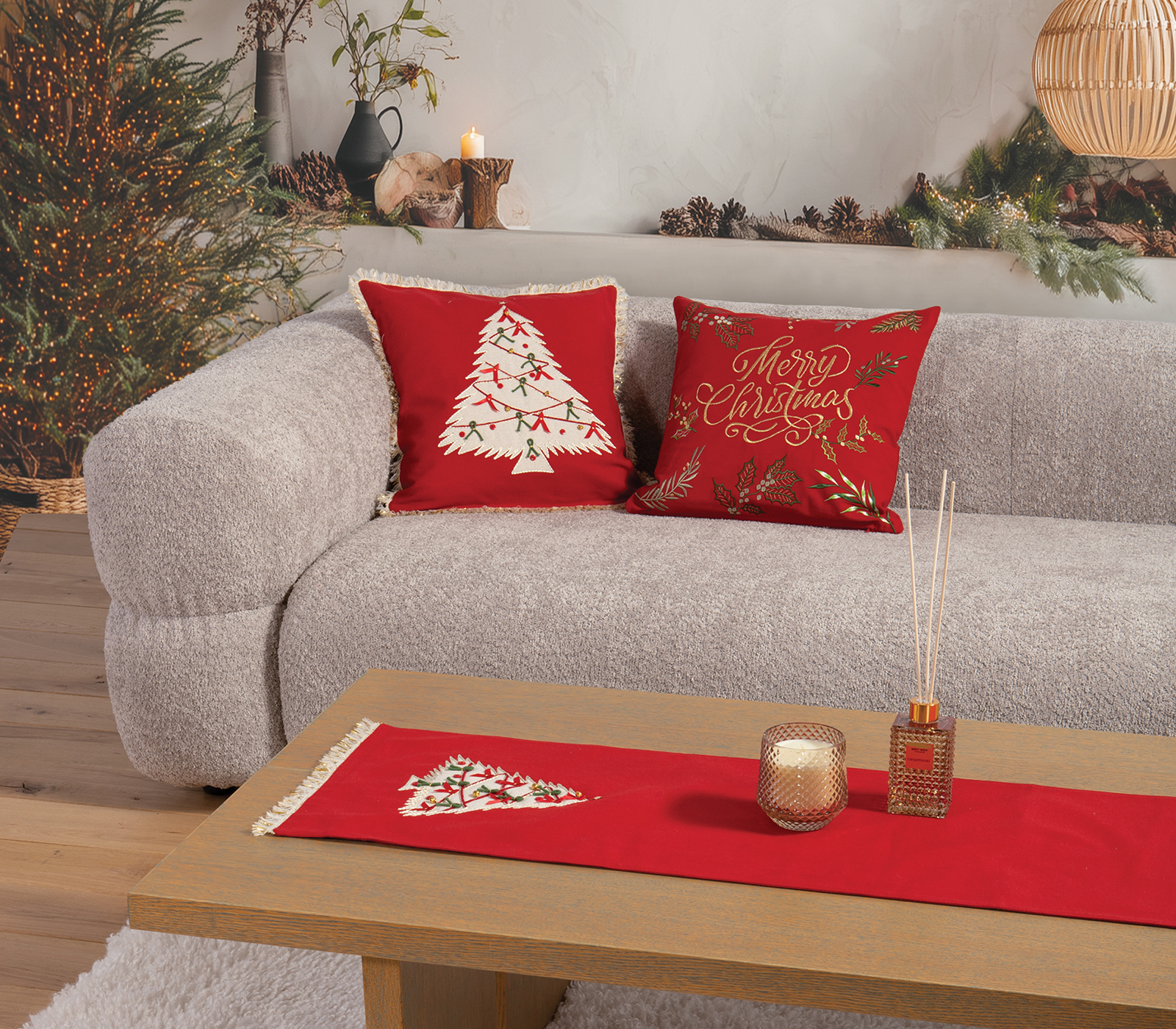 Nef-Nef Homeware Runner Christmas Deco 33x150 RED
