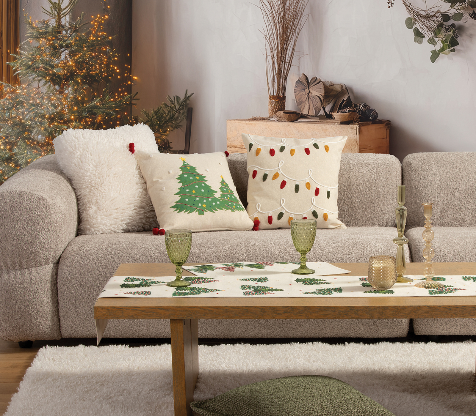 Nef-Nef Homeware Μαξιλάρι Happy Holiday Lights 45x45 BEIGE - Image 3