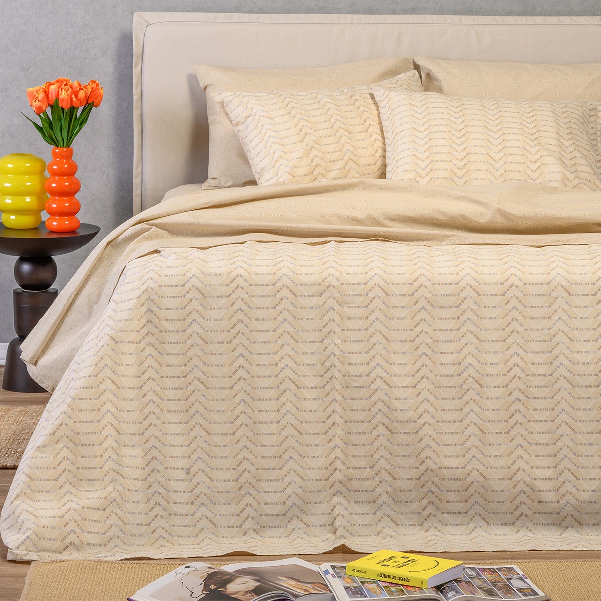 Melinen Home Σετ Σεντονια King Size (Λ) Paris Ochre Ultra Line (180Χ200+32) 260Χ270