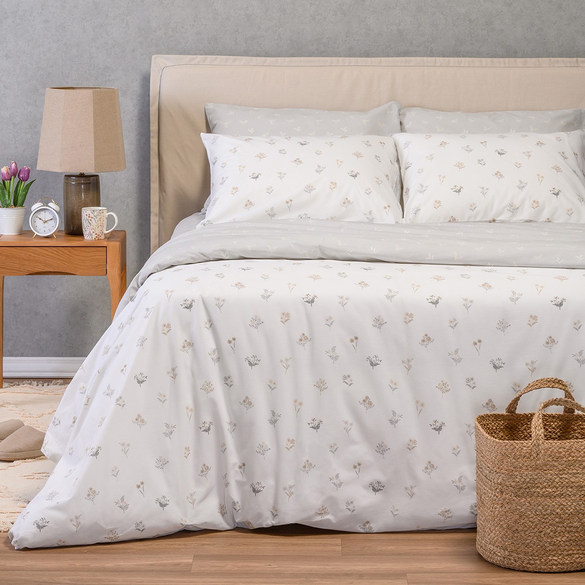 Melinen Home Σετ Σεντονια King Size (Λ) Spring Light Grey Ultra Line (180Χ200+32) 260Χ270