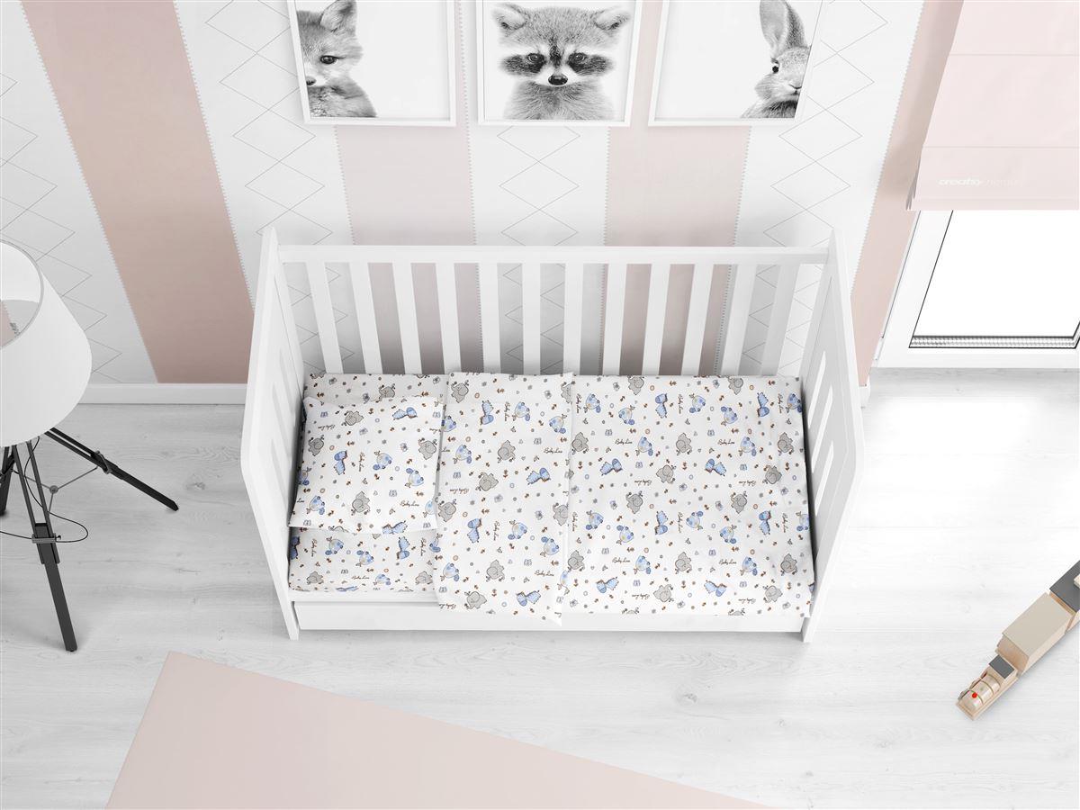 DIMcol Κατωσέντονο Με Λάστιχο bebe Elephant 074 0,70X1,40X0,15 White-Sky Blue 100% Cotton Flannel