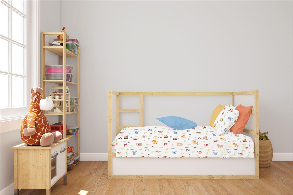 DIMcol Κατωσέντονο Με Λάστιχο bebe Forest Animals 070 0,70X1,40X0,15 White-Sky Blue 100% Cotton Flannel