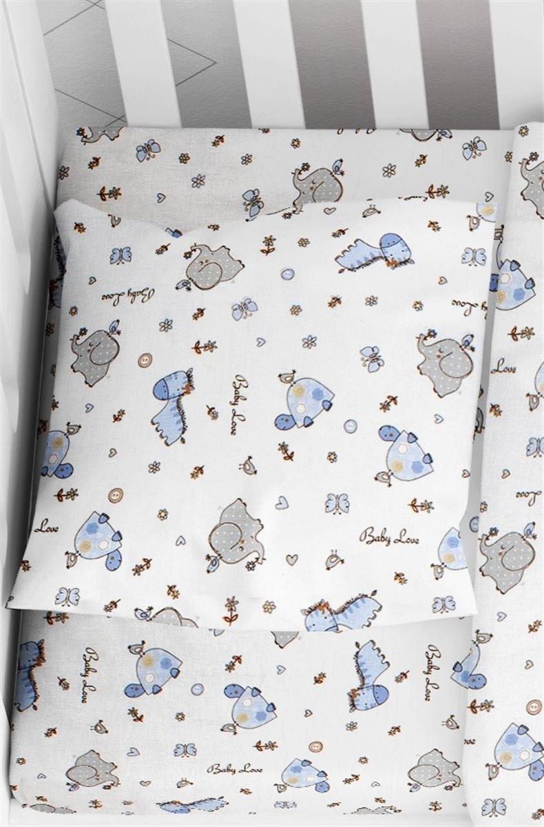 DIMcol Μαξιλαροθήκη Εμπριμέ bebe Elephant 074 35X45 White-Sky Blue 100% Cotton Flannel