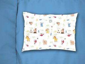 DIMcol Μαξιλαροθήκη Εμπριμέ bebe Forest Animals 070 35X45 White-Sky Blue 100% Cotton Flannel