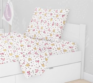 DIMcol Μαξιλαροθήκη Εμπριμέ kids Elephant 072 50X70 White-Pink 100% Cotton Flannel