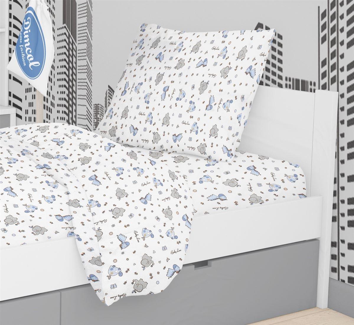 DIMcol Μαξιλαροθήκη Εμπριμέ kids Elephant 074 50X70 White-Sky Blue 100% Cotton Flannel