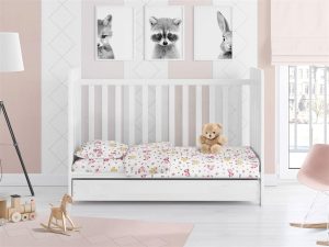 DIMcol Παπλωματοθήκη Εμπριμέ bebe Elephant 072 120X160 White-Pink 100% Cotton Flannel