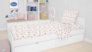 DIMcol Παπλωματοθήκη Εμπριμέ kids Elephant 072 160X240 White-Pink 100% Cotton Flannel