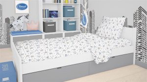 DIMcol Παπλωματοθήκη Εμπριμέ kids Elephant 074 160X240 White-Sky Blue 100% Cotton Flannel