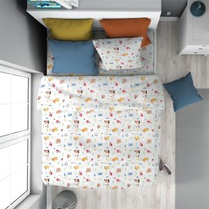 DIMcol Παπλωματοθήκη Εμπριμέ kids Forest Animals 070 160X240 White-Sky Blue 100% Cotton Flannel