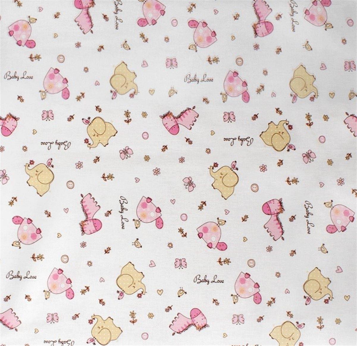DIMcol Σεντονάκι Λίκνου bebe Elephant 072 80X110 White-Pink 100% Cotton Flannel