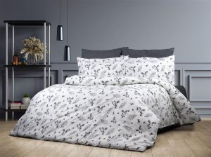 DIMcol Σεντόνια Εμπριμέ Σετ 4 τεμ Μυρτώ 350 220X240 Grey 100% Cotton Flannel