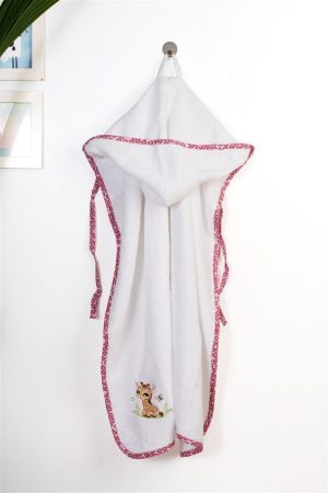 DIMcol Κάπα Με Κέντημα bebe Giraffe 172 75X85 White-Pink 100% Cotton