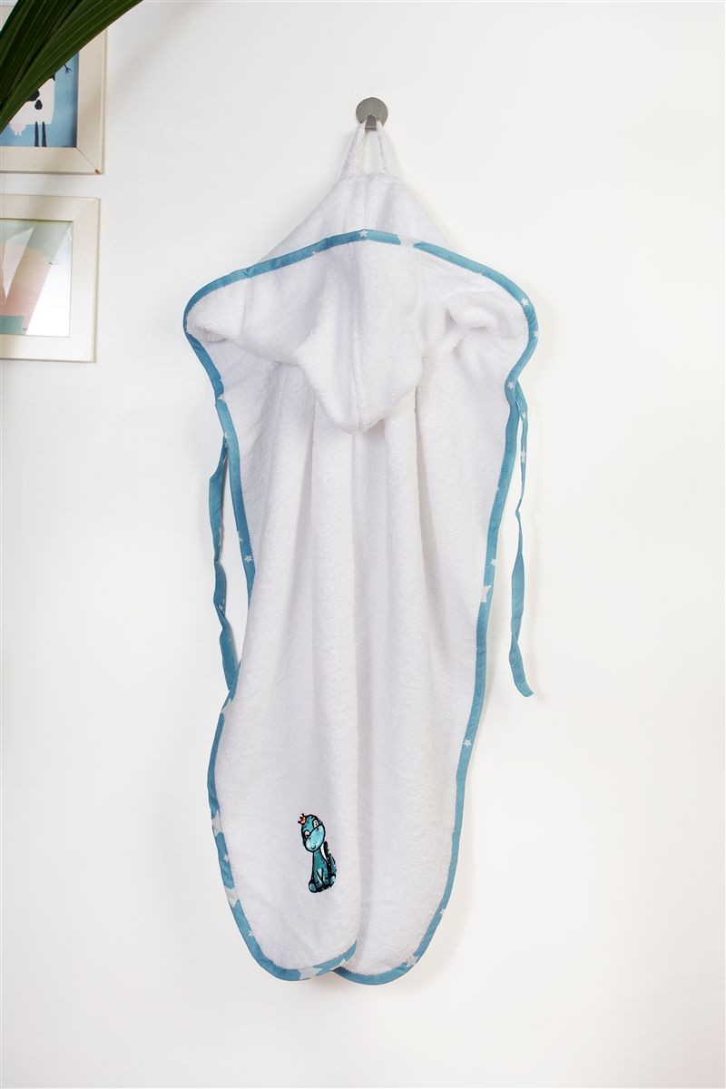DIMcol Κάπα Με Κέντημα bebe Dinosaur 180 75X85 White-Sky Blue 100% Cotton