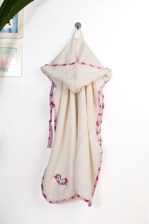 DIMcol Κάπα Με Κέντημα bebe Unicorn 189 75X85 Ecru-Pink 100% Cotton
