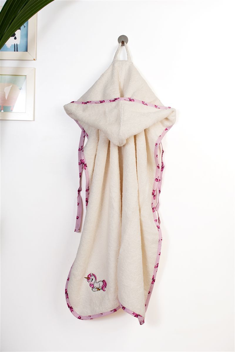 DIMcol Κάπα Με Κέντημα bebe Unicorn 189 75X85 Ecru-Pink 100% Cotton