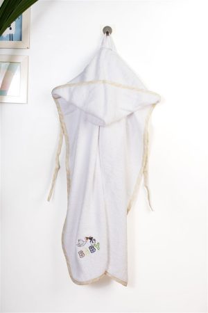 DIMcol Κάπα Με Κέντημα bebe Stork 193 75X85 White-Yellow 100% Cotton