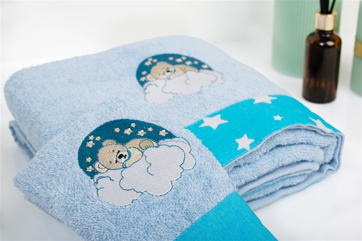 DIMcol Πετσέτα Με Κέντημα Σετ 2 τεμ bebe Cloudy Bear 175 30X50,70X140 Sky Blue 100% Cotton - Image 2