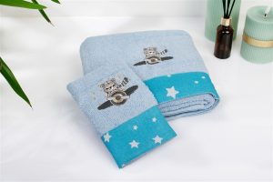 DIMcol Πετσέτα Με Κέντημα Σετ 2 τεμ bebe Aviator 183 30X50,70X140 Sky Blue 100% Cotton
